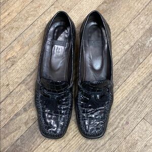 Stuart Weitzman Black Croc-Embossed Loafers